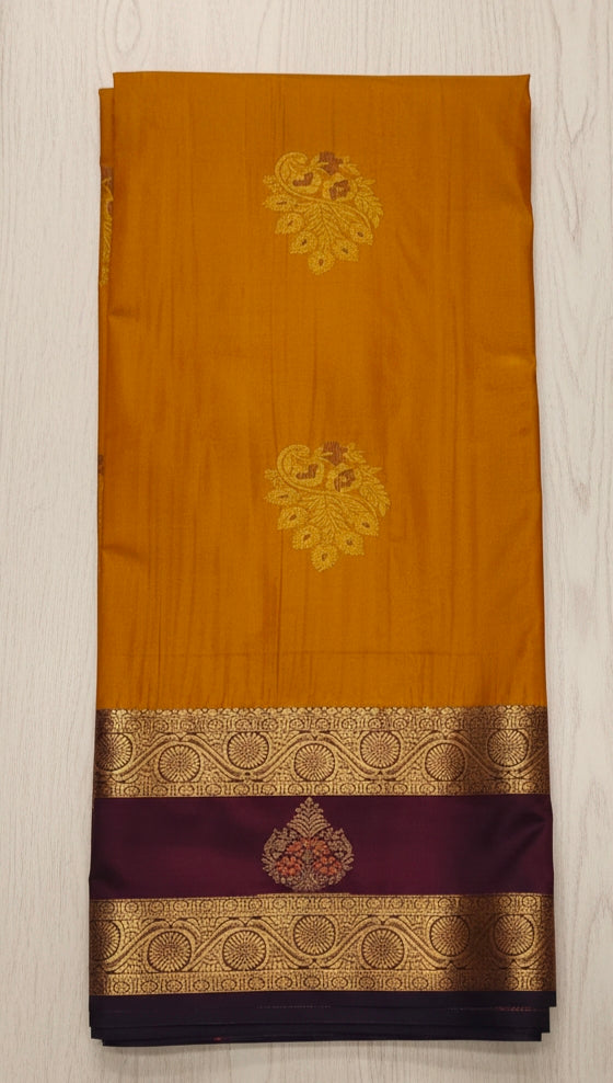 Kanchipuram Semi Pattu Saree with Rich Zari Border – Mustard Yellow