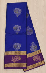 Kanchipuram Semi Pattu Saree with Floral Zari Border – Royal Blue & Purple