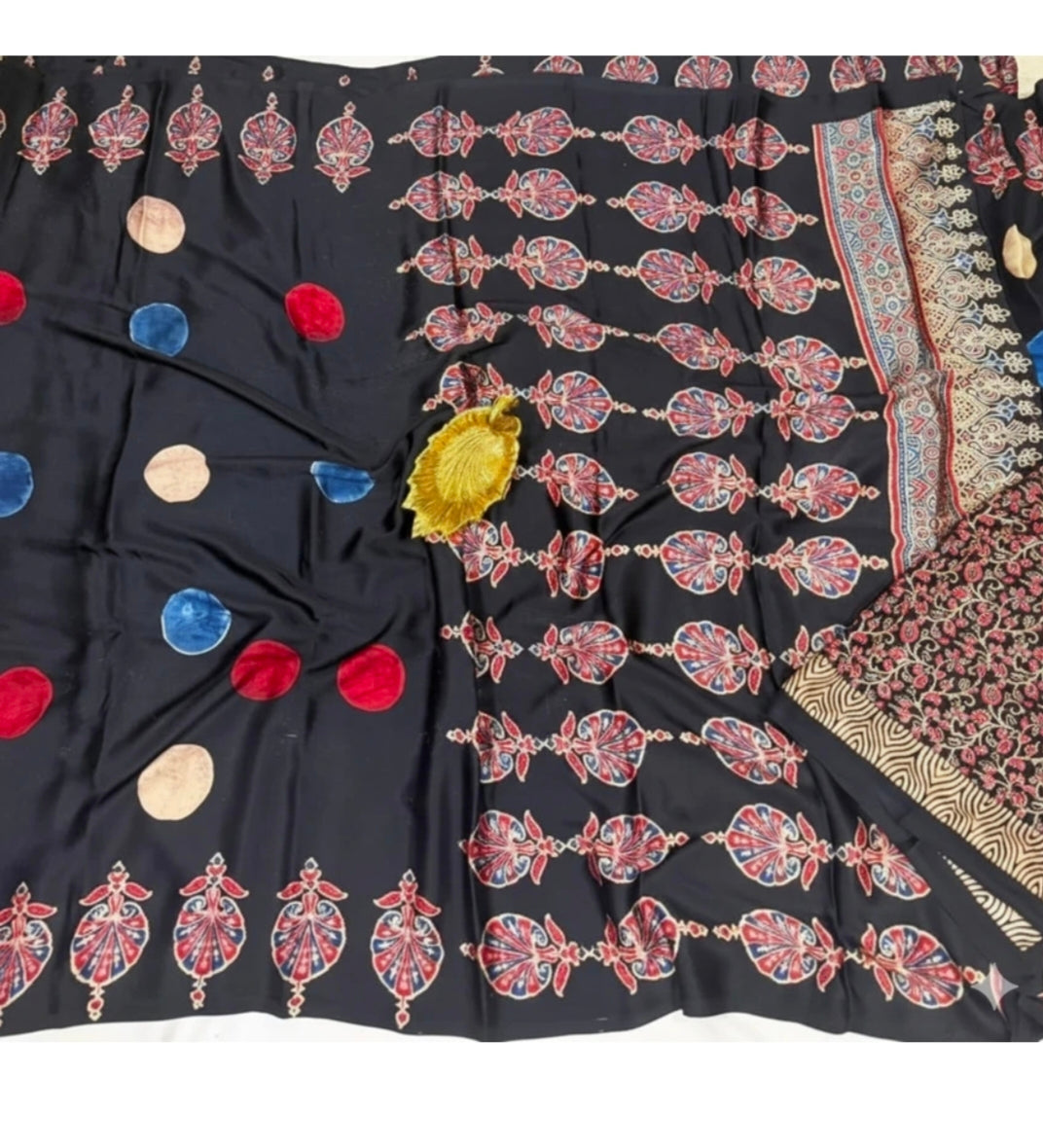 Ajrakh Silk Saree with Traditional Hand Block Print