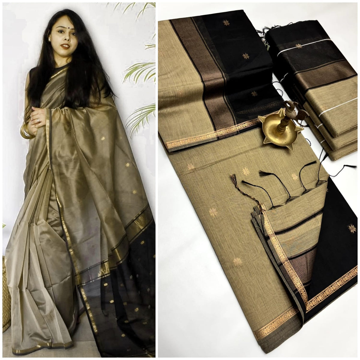 Maheshwari Silk Saree with Black Zari Border