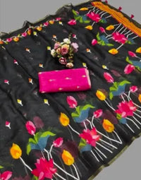 Linen Cotton Saree with Multicolor Floral Print