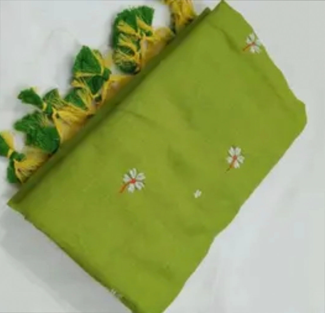 Khadi Cotton Saree with Floral Embroidery